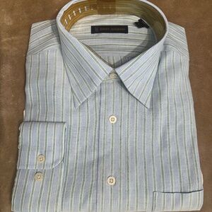 New Henry Jacobson, size Large, 100% cotton blue/sea foam woven sport shirt